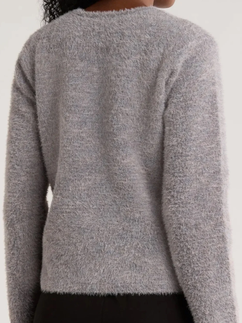 Tahari Heather Gray Fuzzy Button-Front Cardigan with Gold Buttons
